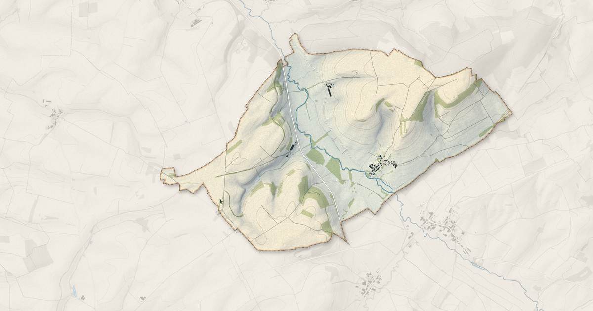 Portrait cartographique de Courcelles-sur-Aire : relief, eau, forêts, bâti et voies, calculés à partir des données de l'IGN