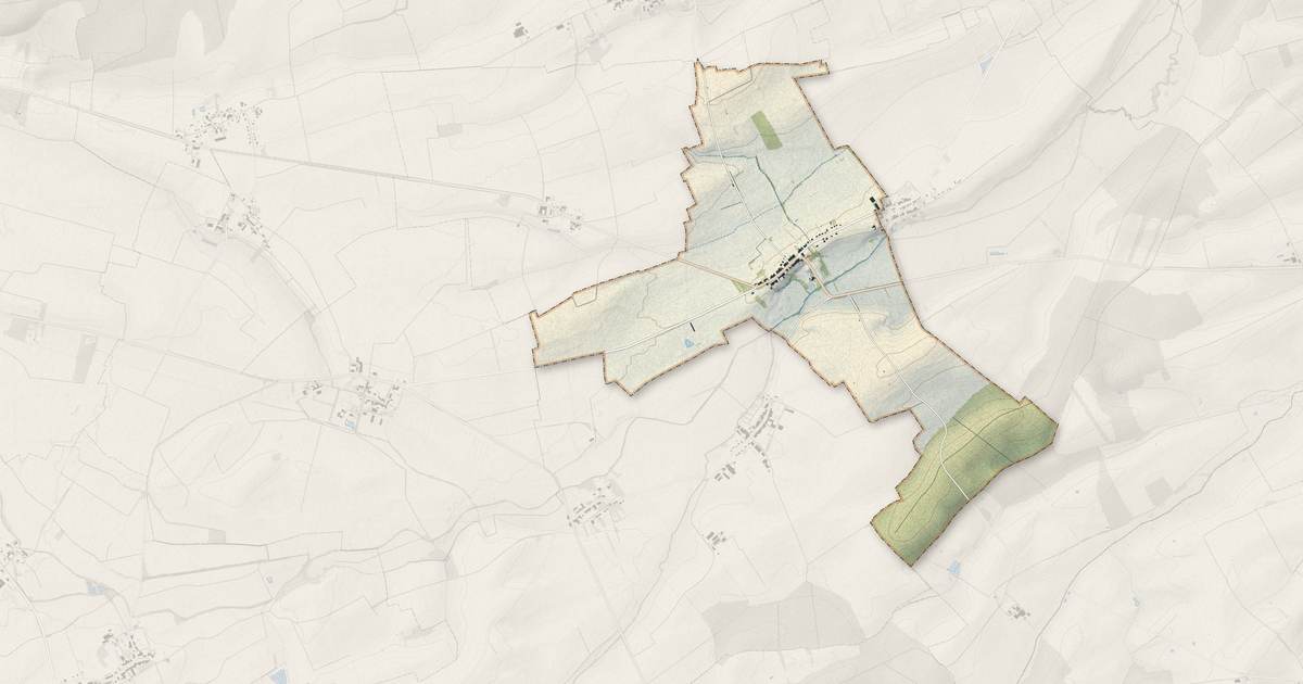 Portrait cartographique de Harville : relief, eau, forêts, bâti et voies, calculés à partir des données de l'IGN