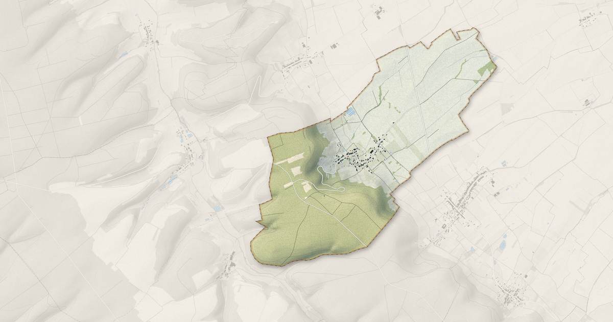 Portrait cartographique de Herbeuville : relief, eau, forêts, bâti et voies, calculés à partir des données de l'IGN