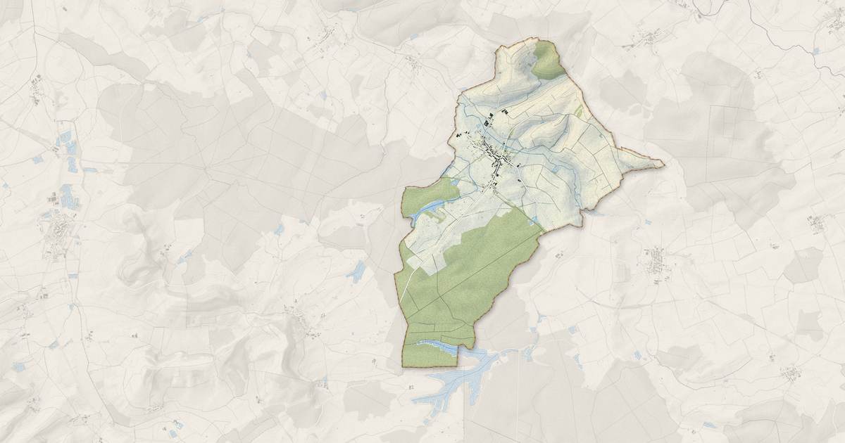Portrait cartographique de Mangiennes : relief, eau, forêts, bâti et voies, calculés à partir des données de l'IGN