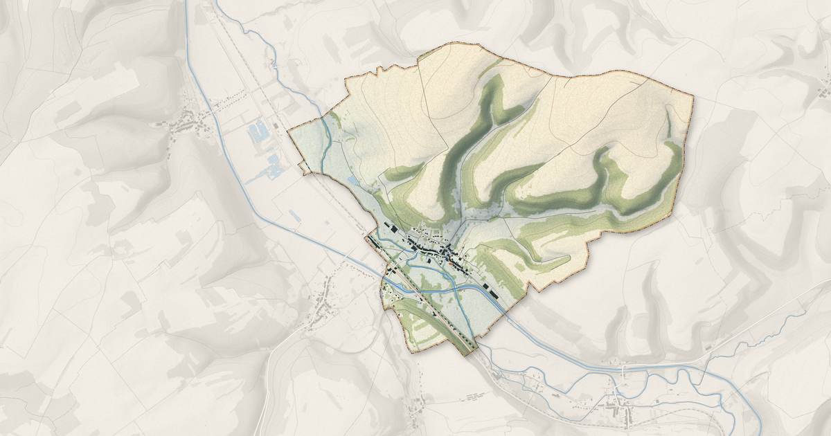 Portrait cartographique de Menaucourt : relief, eau, forêts, bâti et voies, calculés à partir des données de l'IGN
