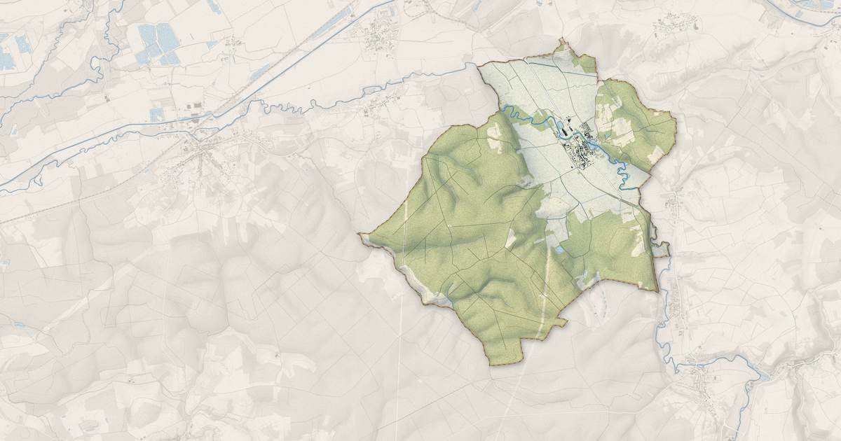 Portrait cartographique de Mognéville : relief, eau, forêts, bâti et voies, calculés à partir des données de l'IGN