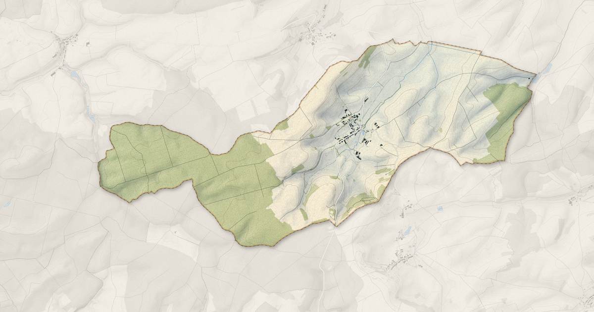 Portrait cartographique de Montzéville : relief, eau, forêts, bâti et voies, calculés à partir des données de l'IGN