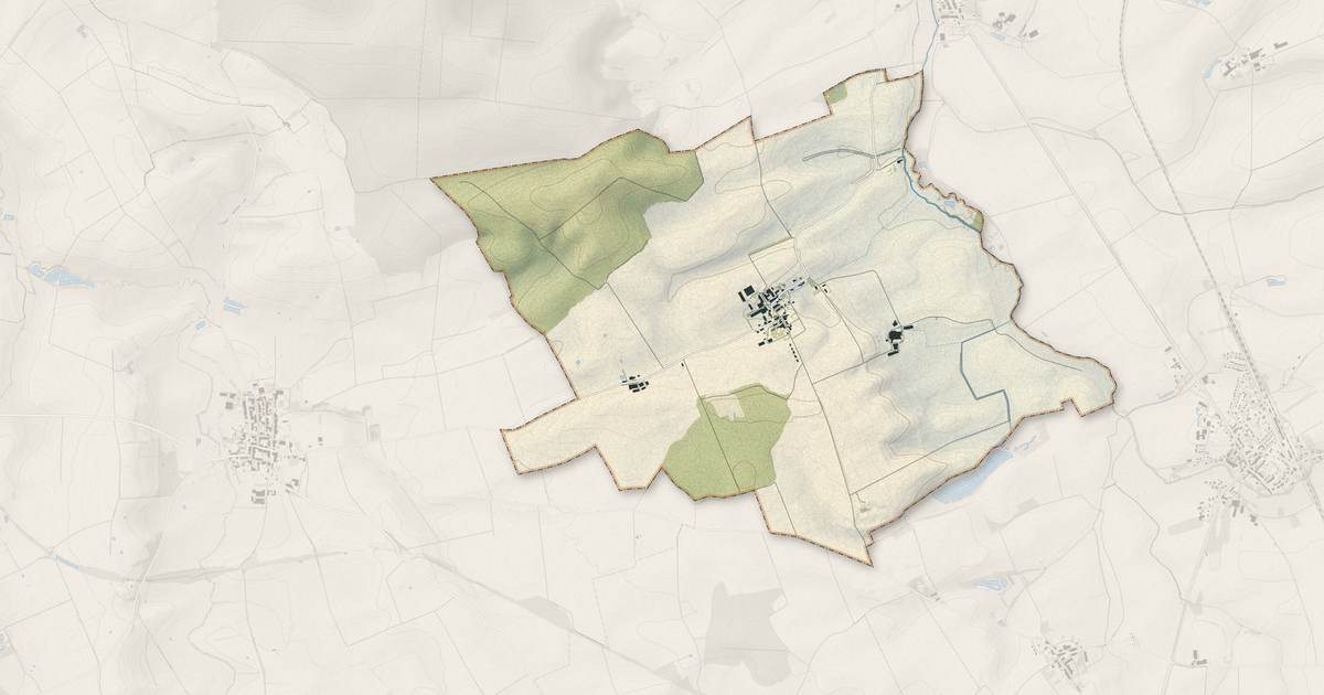 Portrait cartographique de Muzeray : relief, eau, forêts, bâti et voies, calculés à partir des données de l'IGN