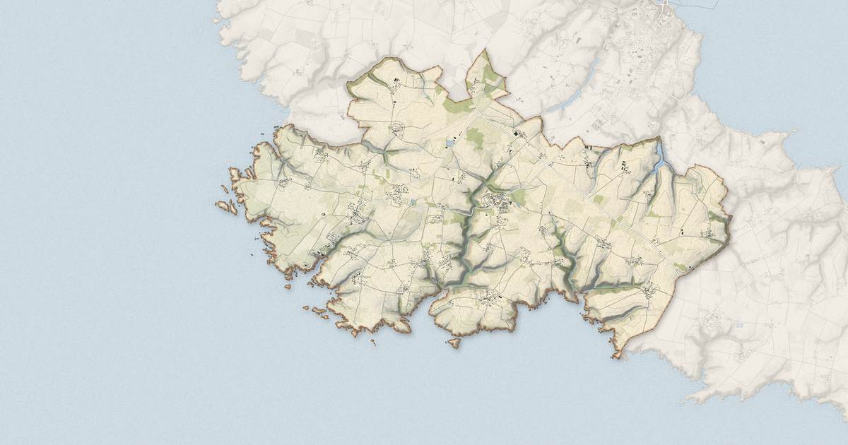 Portrait cartographique de Bangor : relief, eau, forêts, bâti et voies, calculés à partir des données de l'IGN
