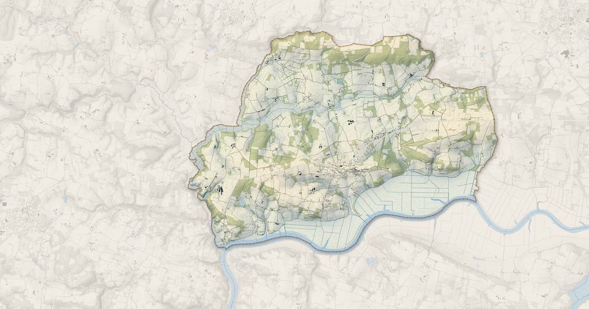 Portrait cartographique de Béganne : relief, eau, forêts, bâti et voies, calculés à partir des données de l'IGN