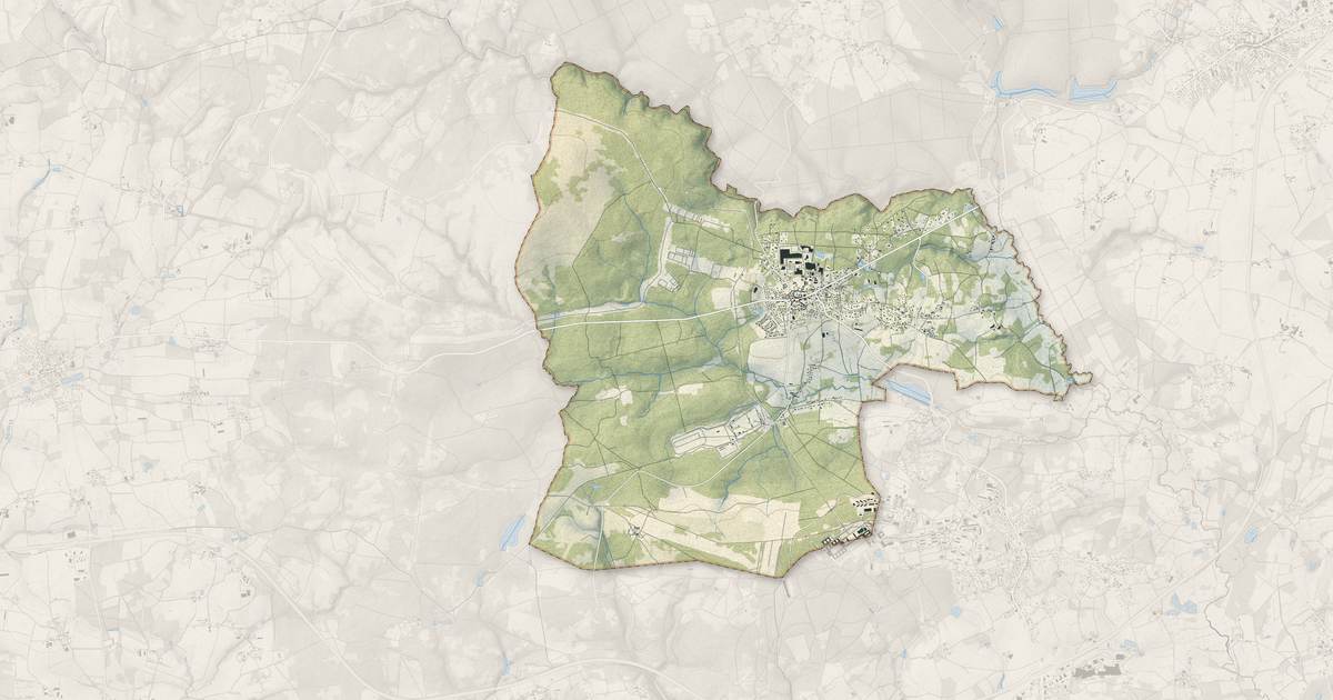 Portrait cartographique de Beignon : relief, eau, forêts, bâti et voies, calculés à partir des données de l'IGN