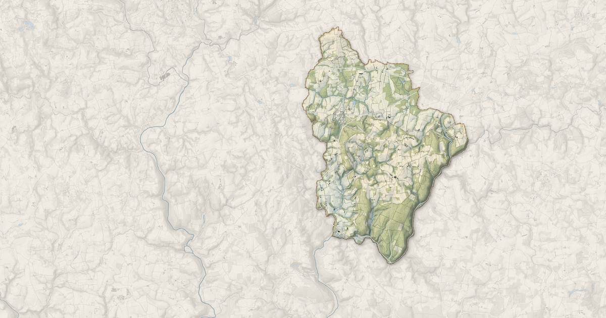 Portrait cartographique de Berné : relief, eau, forêts, bâti et voies, calculés à partir des données de l'IGN