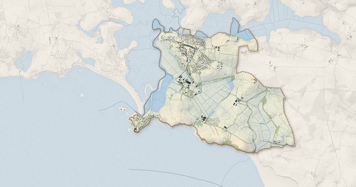 Portrait cartographique de Billiers : relief, eau, forêts, bâti et voies, calculés à partir des données de l'IGN