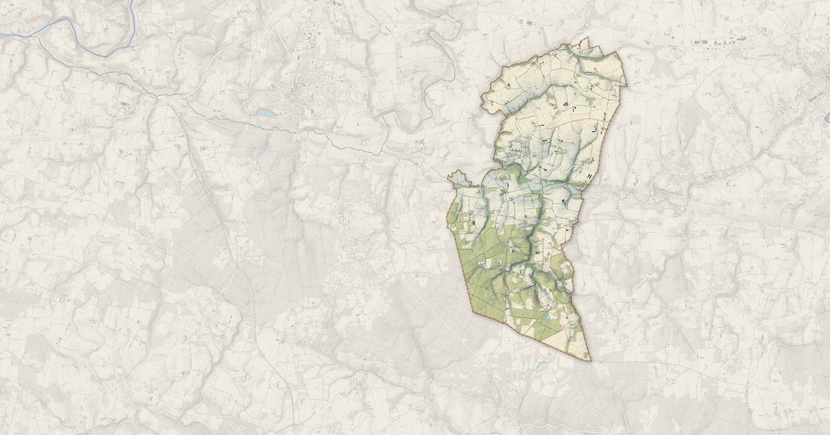 Portrait cartographique de La Chapelle-Neuve : relief, eau, forêts, bâti et voies, calculés à partir des données de l'IGN