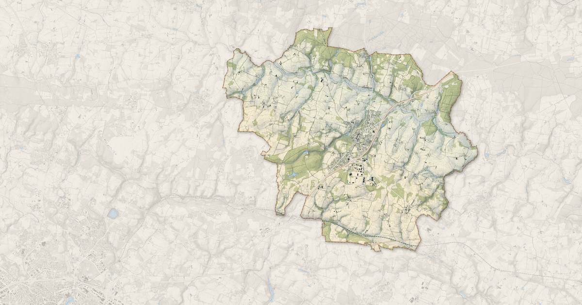 Portrait cartographique de Elven : relief, eau, forêts, bâti et voies, calculés à partir des données de l'IGN