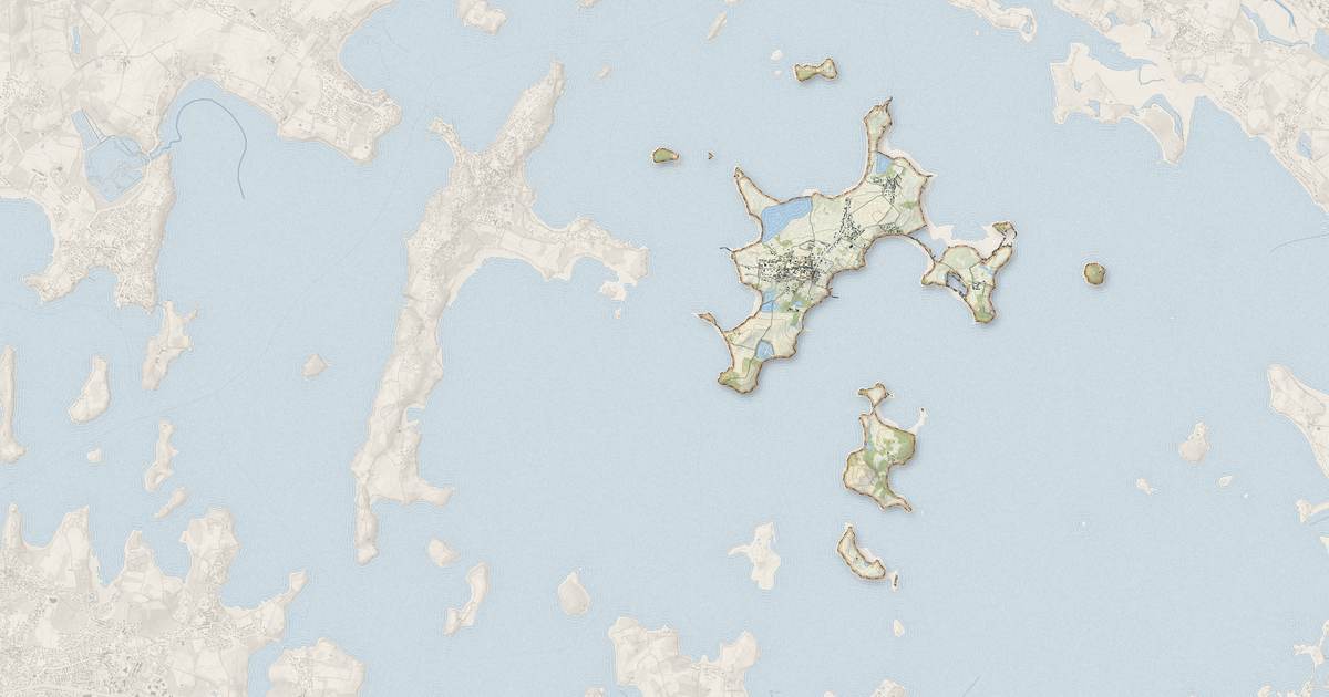 Portrait cartographique de Île-d'Arz : relief, eau, forêts, bâti et voies, calculés à partir des données de l'IGN