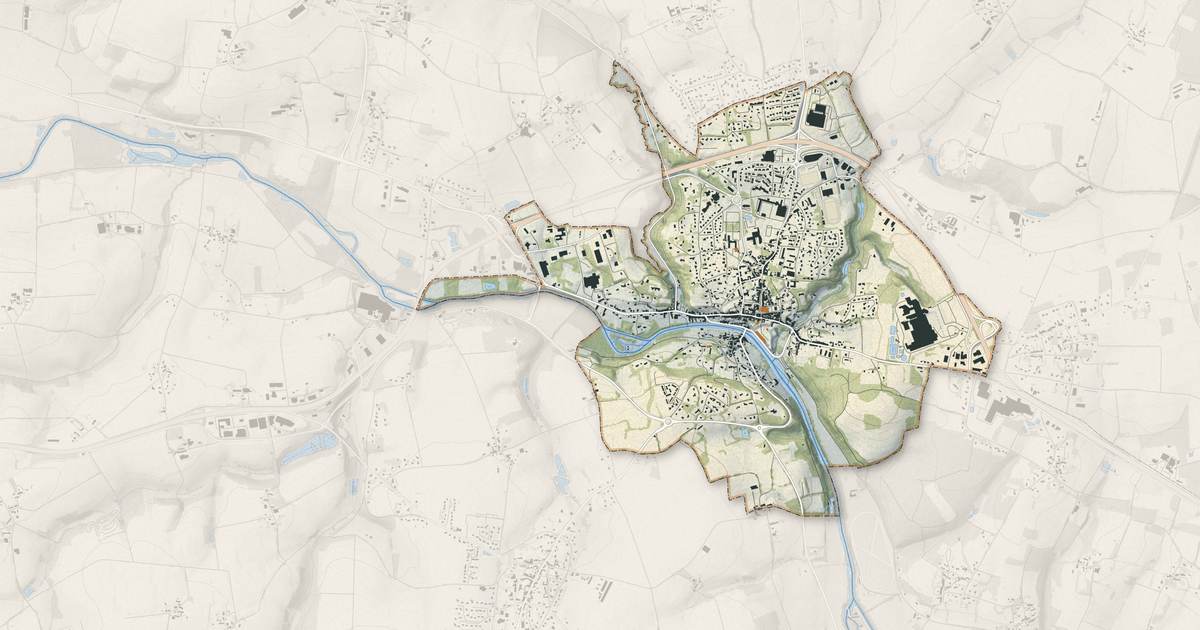 Portrait cartographique de Josselin : relief, eau, forêts, bâti et voies, calculés à partir des données de l'IGN