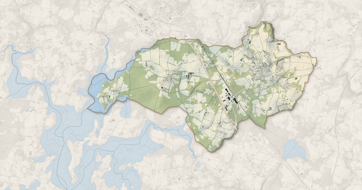 Portrait cartographique de Landaul : relief, eau, forêts, bâti et voies, calculés à partir des données de l'IGN