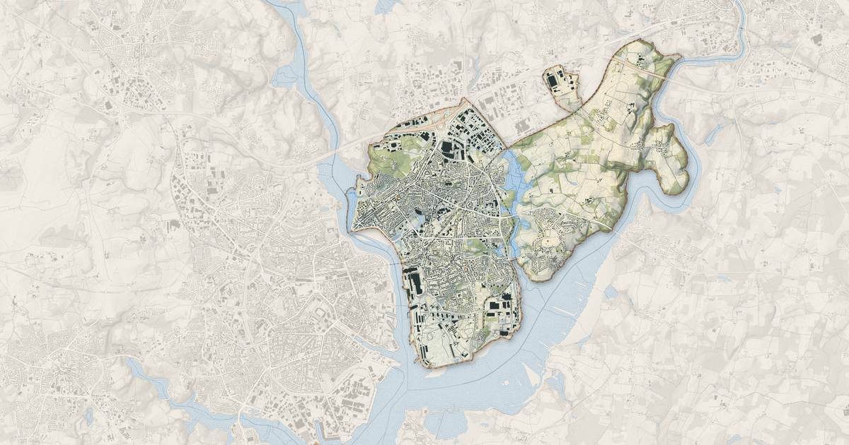 Portrait cartographique de Lanester : relief, eau, forêts, bâti et voies, calculés à partir des données de l'IGN