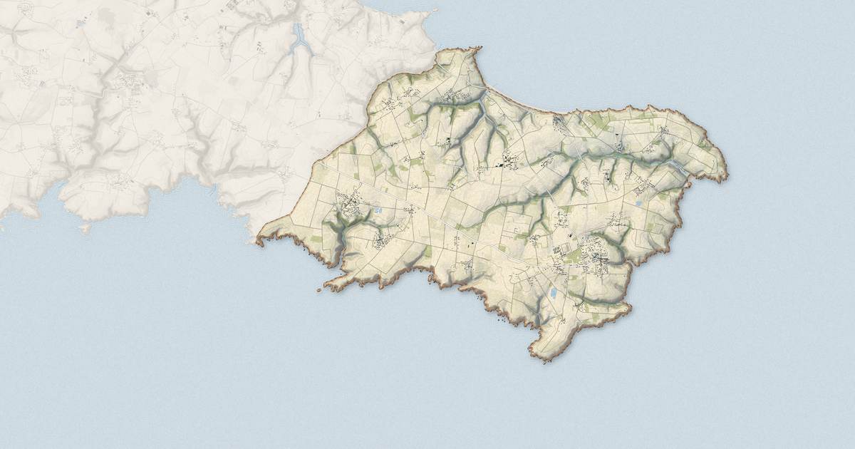 Portrait cartographique de Locmaria : relief, eau, forêts, bâti et voies, calculés à partir des données de l'IGN