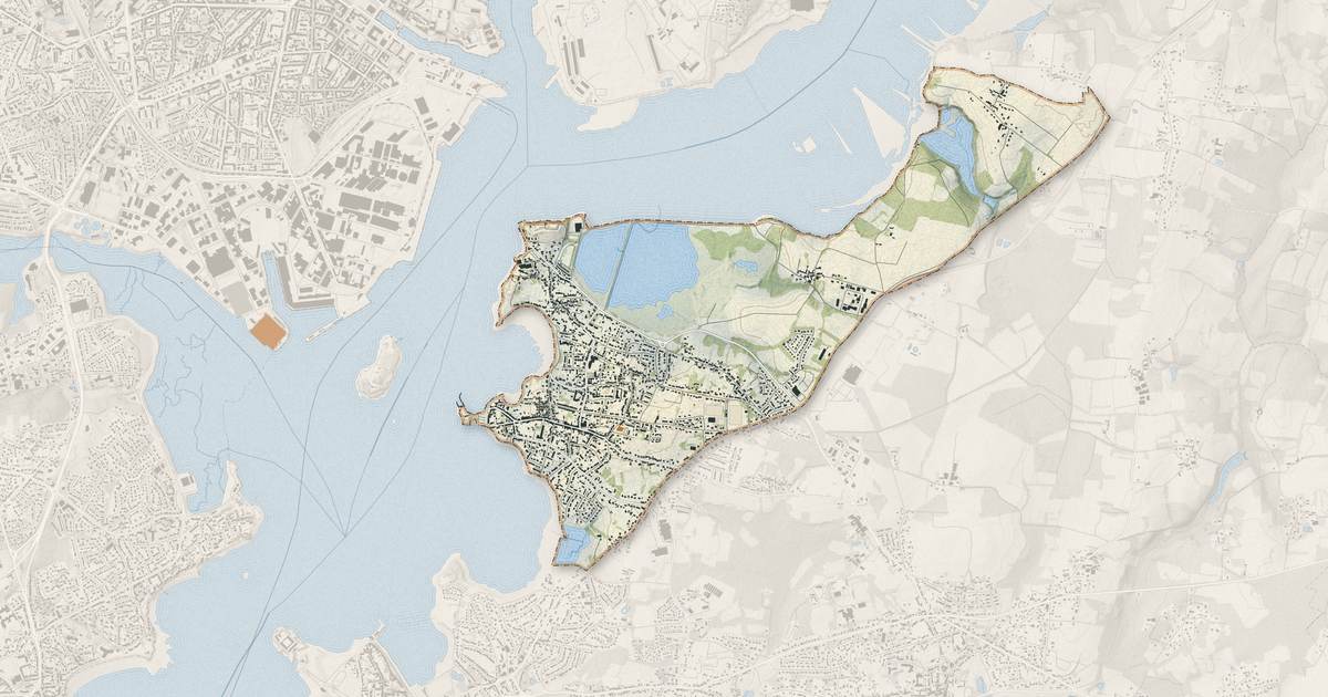 Portrait cartographique de Locmiquélic : relief, eau, forêts, bâti et voies, calculés à partir des données de l'IGN