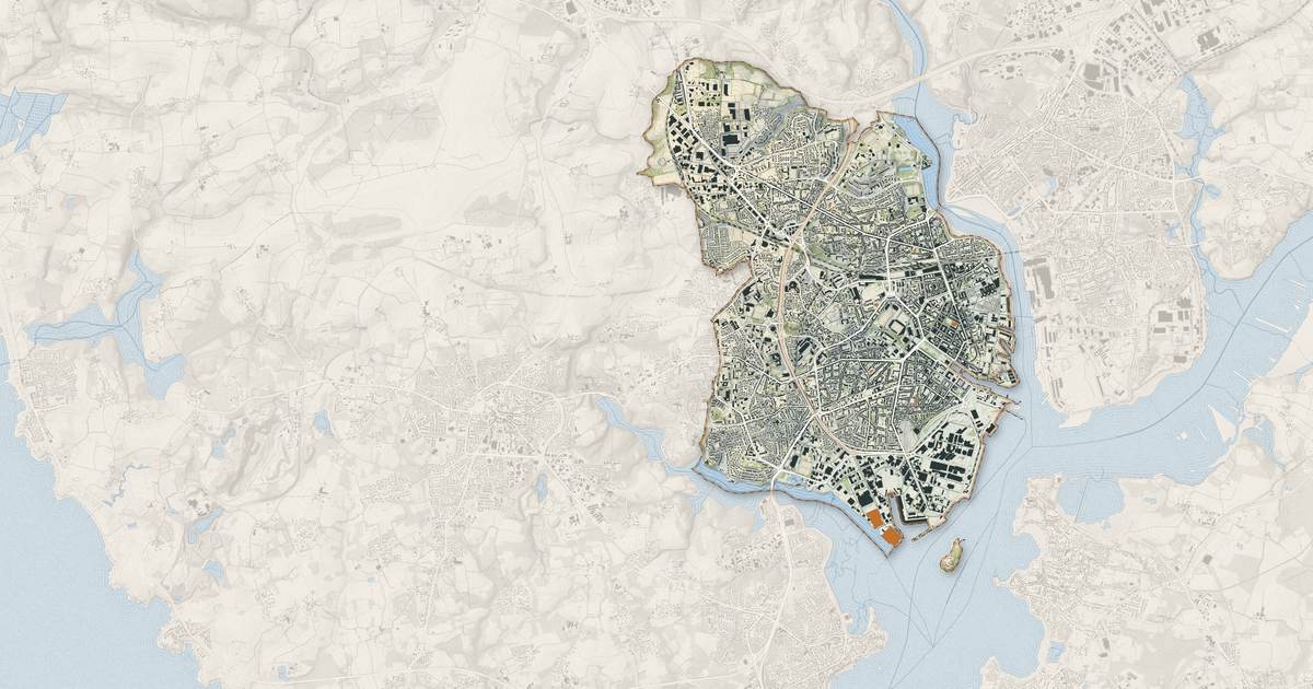 Portrait cartographique de Lorient : relief, eau, forêts, bâti et voies, calculés à partir des données de l'IGN
