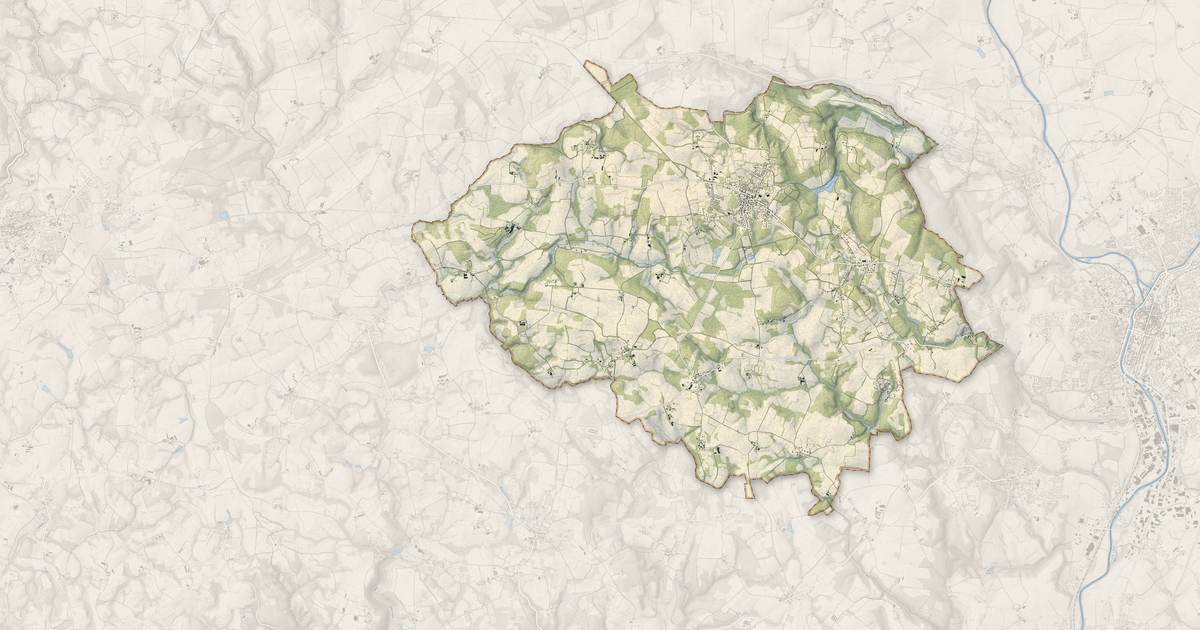 Portrait cartographique de Malguénac : relief, eau, forêts, bâti et voies, calculés à partir des données de l'IGN