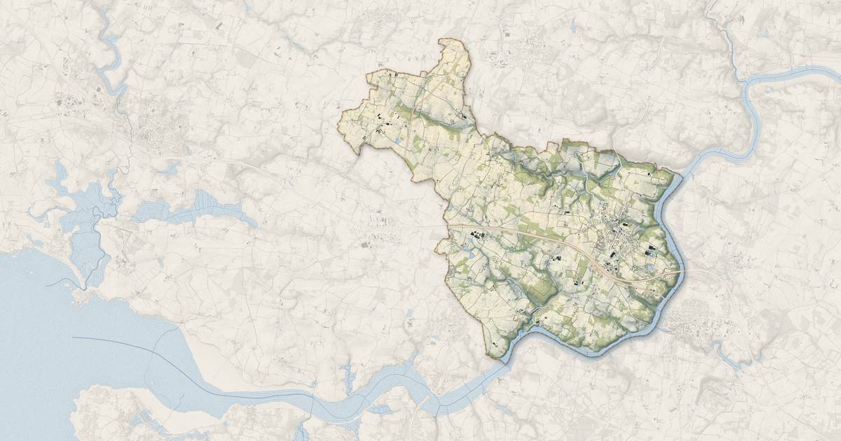 Portrait cartographique de Marzan : relief, eau, forêts, bâti et voies, calculés à partir des données de l'IGN