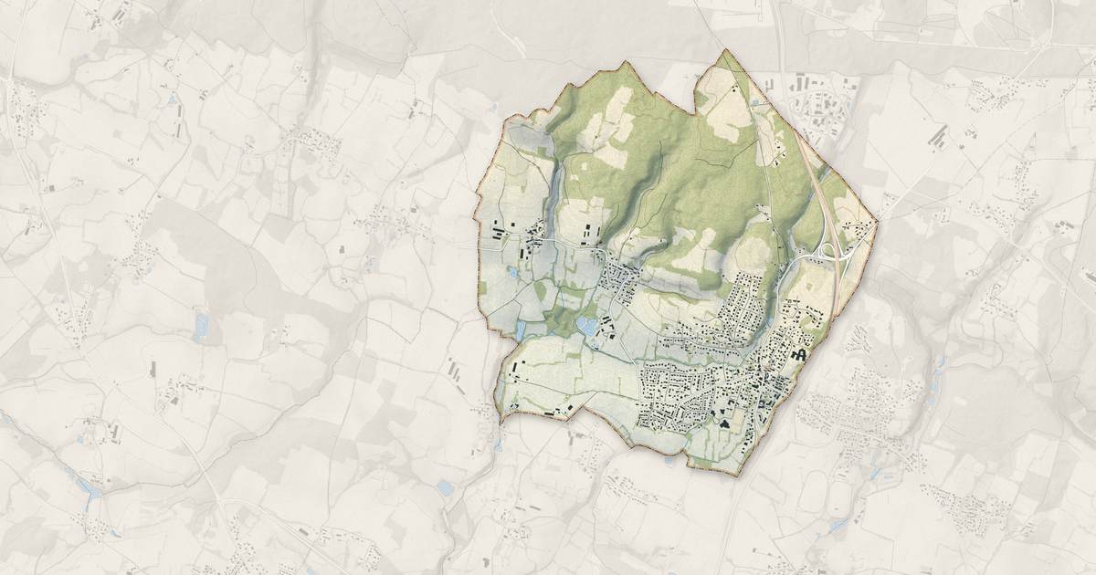 Portrait cartographique de Meucon : relief, eau, forêts, bâti et voies, calculés à partir des données de l'IGN