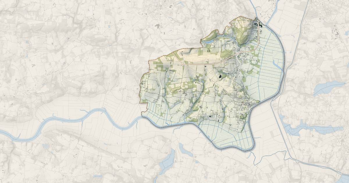 Portrait cartographique de Rieux : relief, eau, forêts, bâti et voies, calculés à partir des données de l'IGN