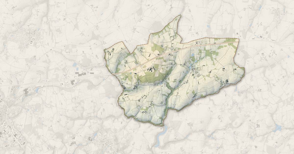 Portrait cartographique de Saint-Allouestre : relief, eau, forêts, bâti et voies, calculés à partir des données de l'IGN