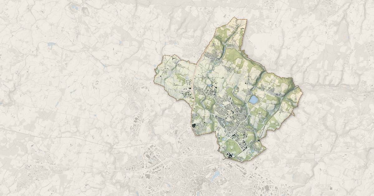 Portrait cartographique de Saint-Avé : relief, eau, forêts, bâti et voies, calculés à partir des données de l'IGN