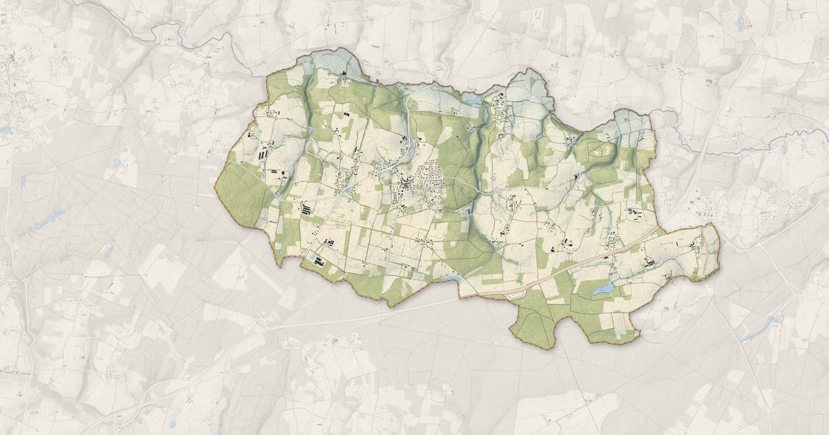 Portrait cartographique de Saint-Guyomard : relief, eau, forêts, bâti et voies, calculés à partir des données de l'IGN