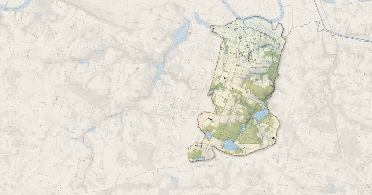 Portrait cartographique de Théhillac : relief, eau, forêts, bâti et voies, calculés à partir des données de l'IGN