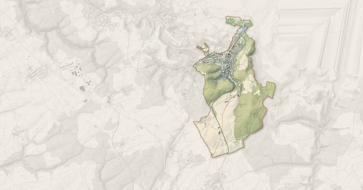 Portrait cartographique de Audun-le-Tiche : relief, eau, forêts, bâti et voies, calculés à partir des données de l'IGN