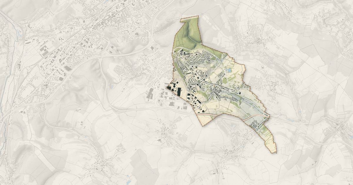 Portrait cartographique de Behren-lès-Forbach : relief, eau, forêts, bâti et voies, calculés à partir des données de l'IGN