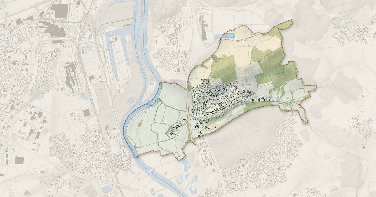 Portrait cartographique de Bertrange : relief, eau, forêts, bâti et voies, calculés à partir des données de l'IGN
