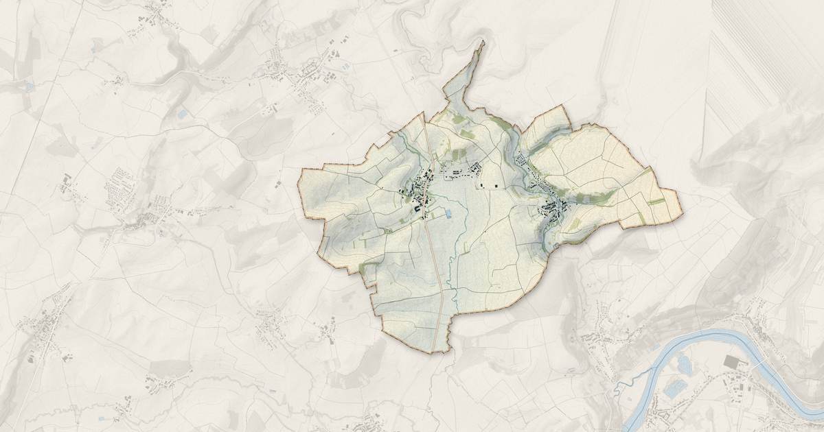 Portrait cartographique de Beyren-lès-Sierck : relief, eau, forêts, bâti et voies, calculés à partir des données de l'IGN