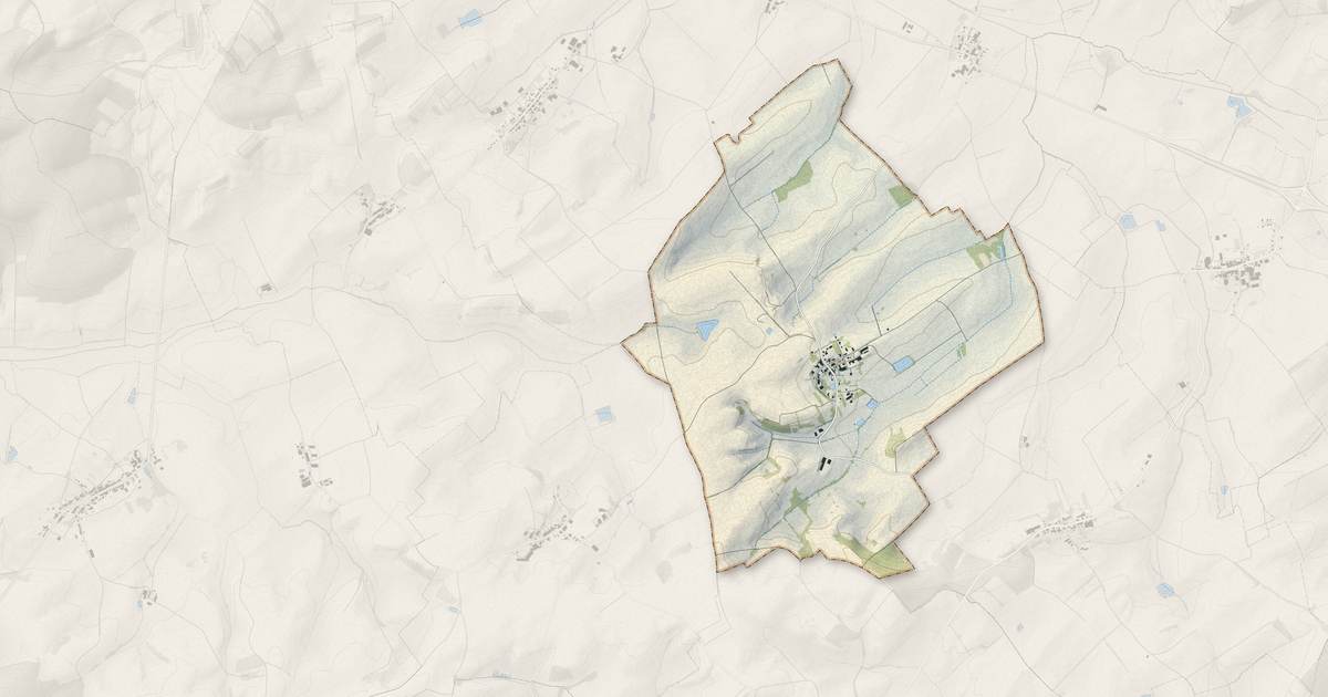 Portrait cartographique de Bezange-la-Petite : relief, eau, forêts, bâti et voies, calculés à partir des données de l'IGN