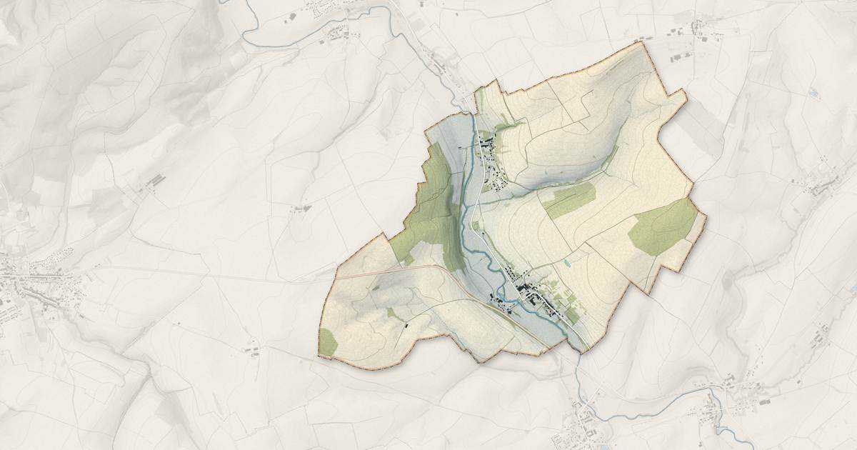 Portrait cartographique de Bionville-sur-Nied : relief, eau, forêts, bâti et voies, calculés à partir des données de l'IGN