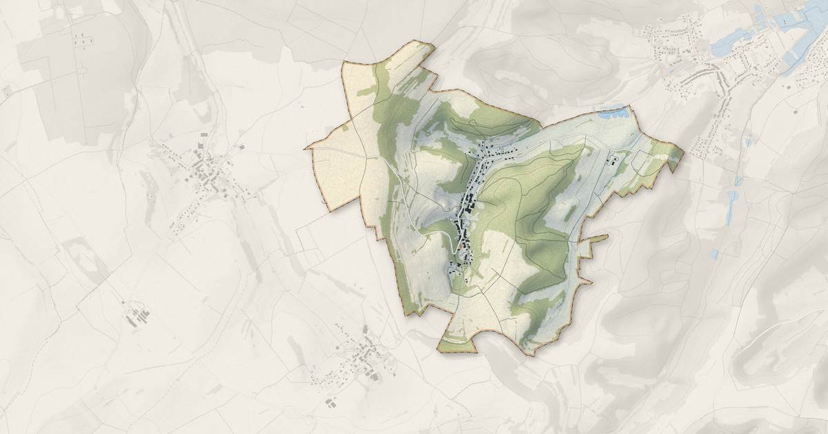 Portrait cartographique de Bisten-en-Lorraine : relief, eau, forêts, bâti et voies, calculés à partir des données de l'IGN