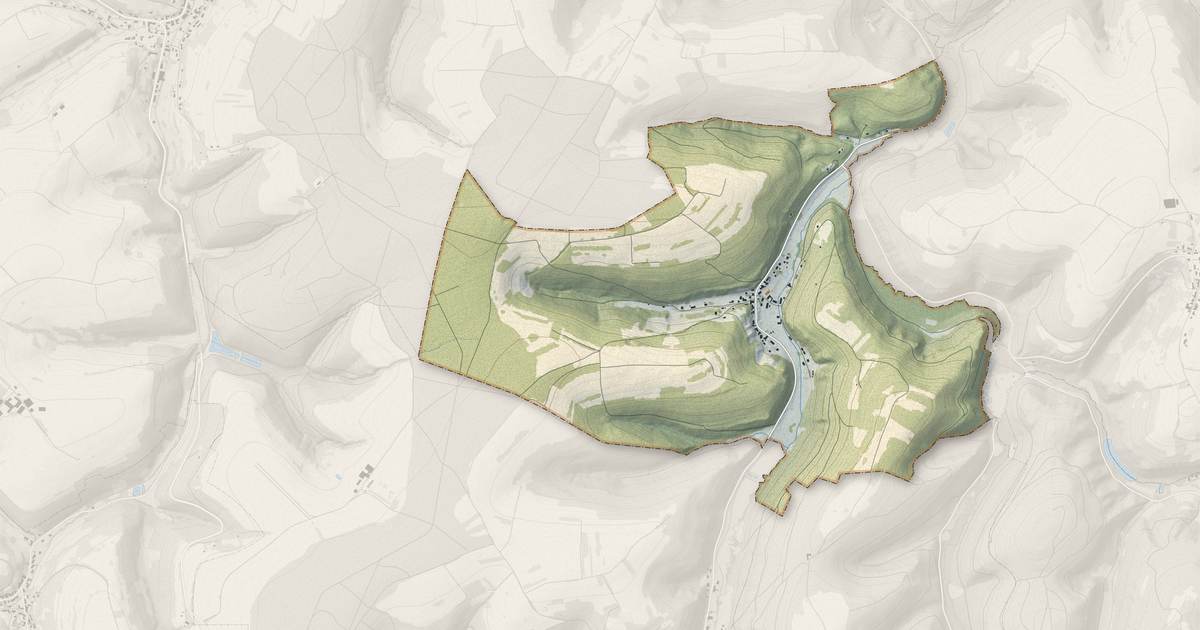 Portrait cartographique de Bousseviller : relief, eau, forêts, bâti et voies, calculés à partir des données de l'IGN