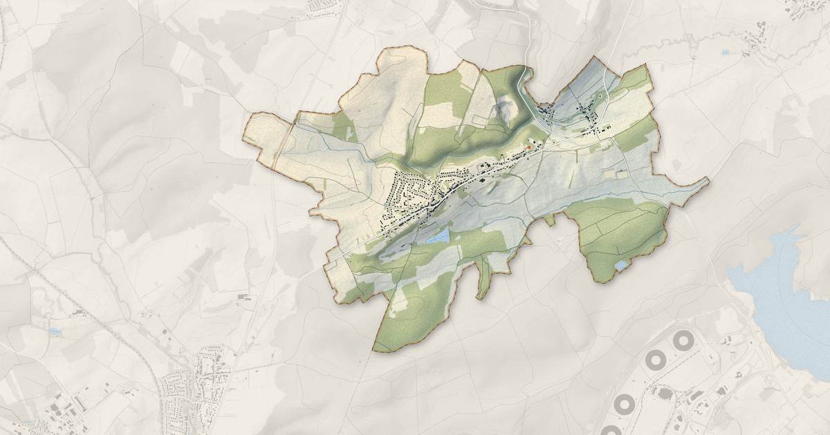Portrait cartographique de Boust : relief, eau, forêts, bâti et voies, calculés à partir des données de l'IGN