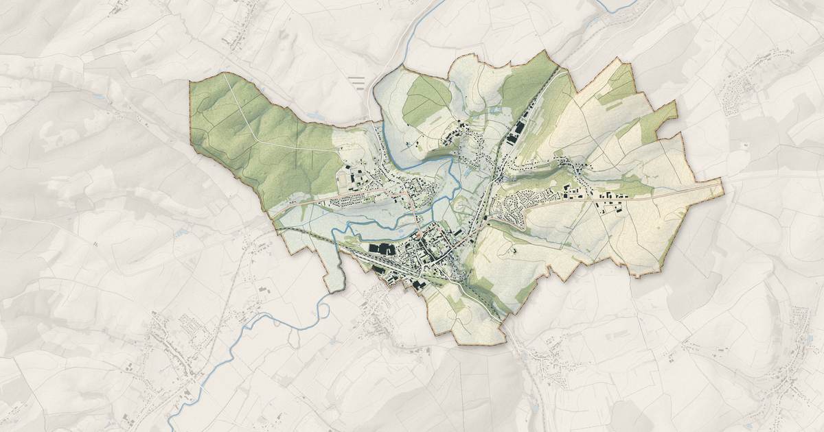 Portrait cartographique de Bouzonville : relief, eau, forêts, bâti et voies, calculés à partir des données de l'IGN