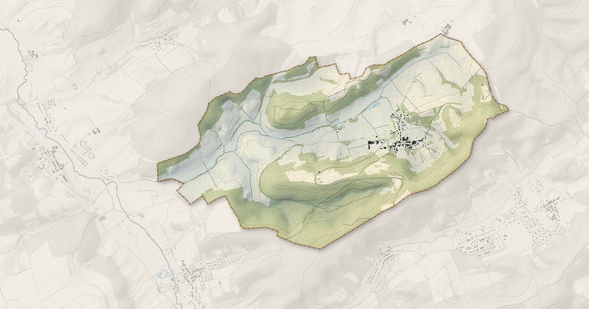 Portrait cartographique de Budling : relief, eau, forêts, bâti et voies, calculés à partir des données de l'IGN