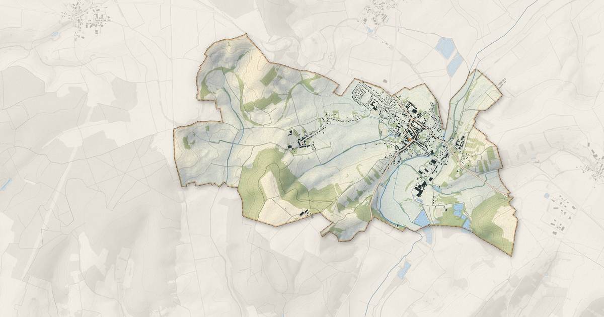 Portrait cartographique de Château-Salins : relief, eau, forêts, bâti et voies, calculés à partir des données de l'IGN