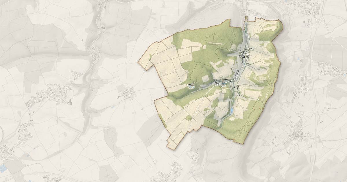 Portrait cartographique de Escherange : relief, eau, forêts, bâti et voies, calculés à partir des données de l'IGN
