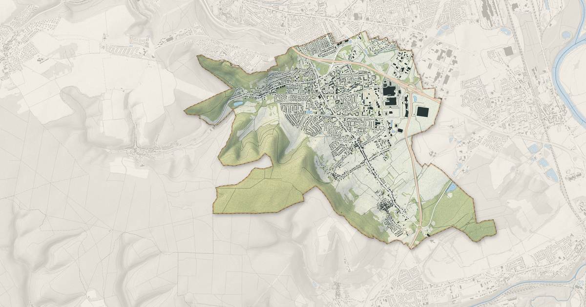 Portrait cartographique de Fameck : relief, eau, forêts, bâti et voies, calculés à partir des données de l'IGN
