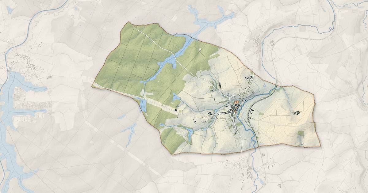 Portrait cartographique de Fénétrange : relief, eau, forêts, bâti et voies, calculés à partir des données de l'IGN