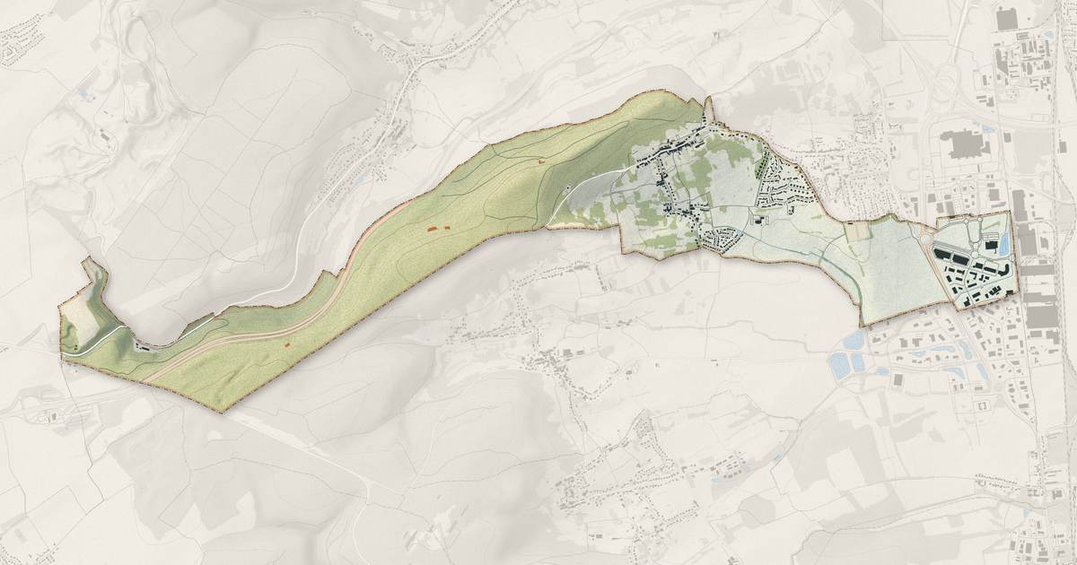 Portrait cartographique de Fèves : relief, eau, forêts, bâti et voies, calculés à partir des données de l'IGN