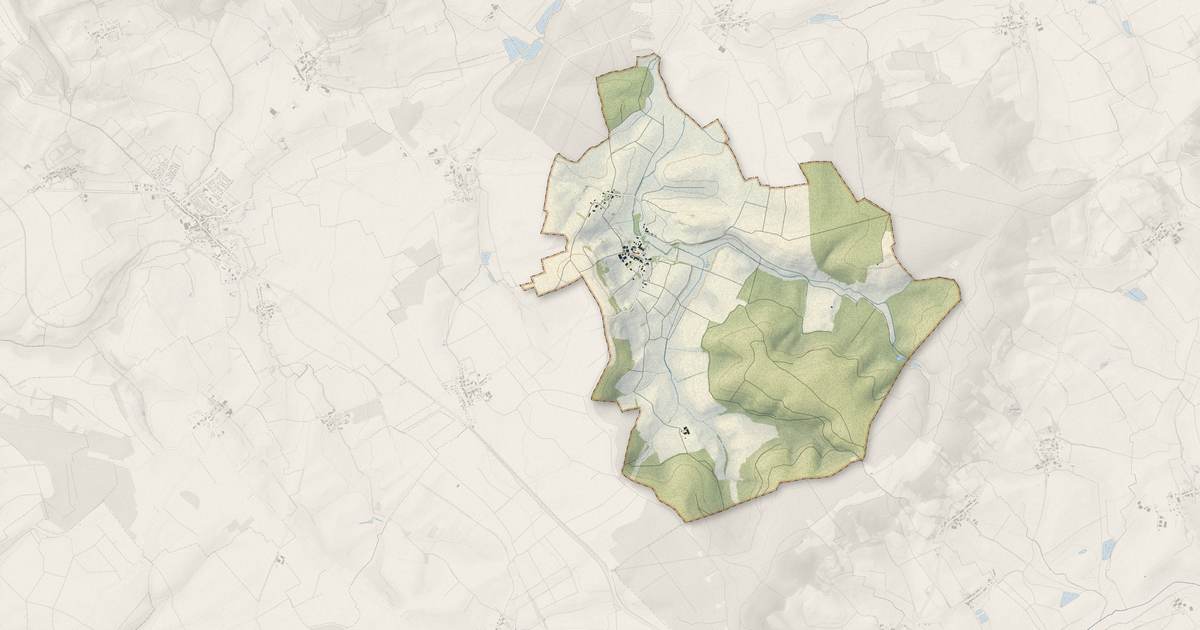 Portrait cartographique de Fonteny : relief, eau, forêts, bâti et voies, calculés à partir des données de l'IGN