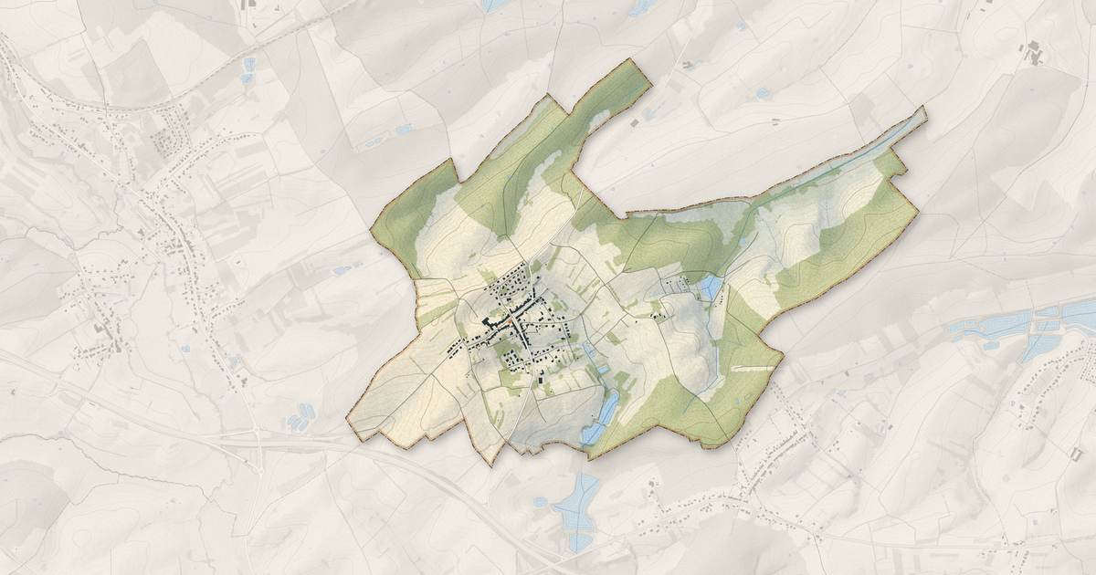 Portrait cartographique de Guebenhouse : relief, eau, forêts, bâti et voies, calculés à partir des données de l'IGN