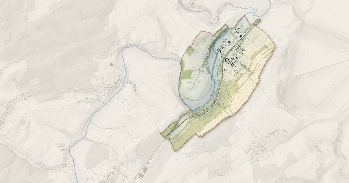 Portrait cartographique de Guerstling : relief, eau, forêts, bâti et voies, calculés à partir des données de l'IGN
