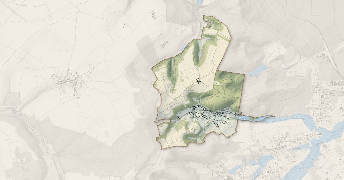 Portrait cartographique de Guerting : relief, eau, forêts, bâti et voies, calculés à partir des données de l'IGN